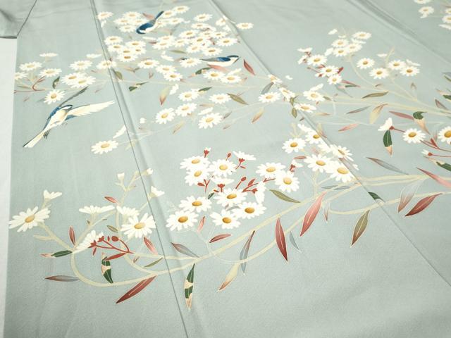 平和屋着物●訪問着　友禅　作家物　休み鳥枝花文　正絹　逸品　CAAZ3888yc
