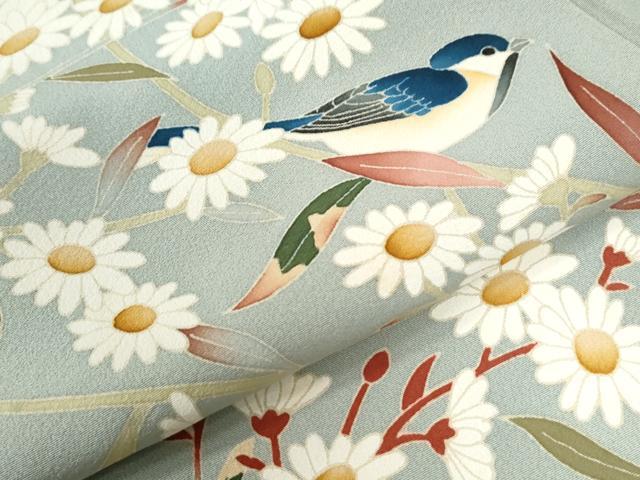 平和屋着物●訪問着　友禅　作家物　休み鳥枝花文　正絹　逸品　CAAZ3888yc