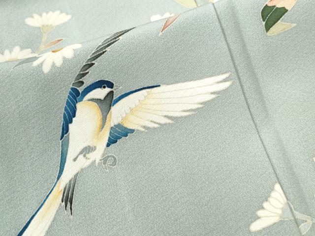 平和屋着物●訪問着　友禅　作家物　休み鳥枝花文　正絹　逸品　CAAZ3888yc