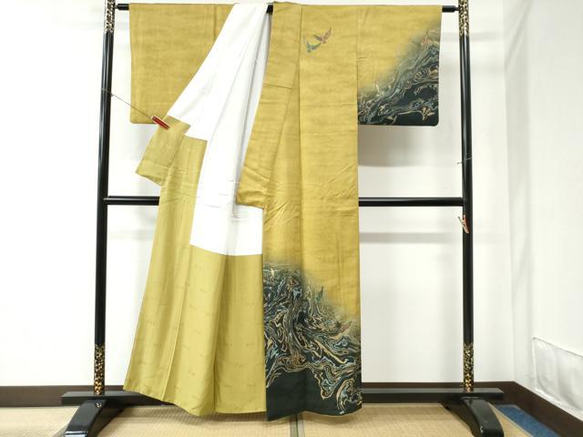 平和屋着物○染色作家 斉藤三才 訪問着 三才鳥 墨流し文様 暈し