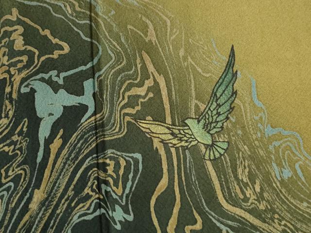 平和屋着物○染色作家 斉藤三才 訪問着 三才鳥 墨流し文様 暈し