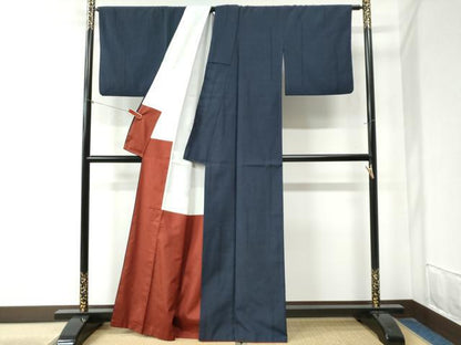 平和屋着物●本塩沢　110亀甲　変わり縞　正絹　逸品　CAAZ3919yc