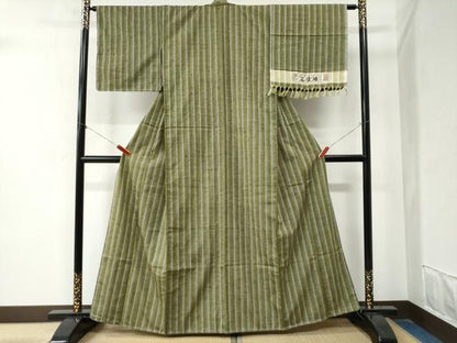 平和屋着物●上質な紬　縞　証紙付き　正絹　逸品　未使用　CAAZ3947yc