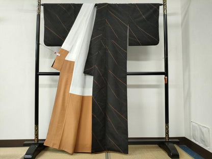 平和屋着物●上質な紬　吉祥文　黒地　正絹　逸品　CAAZ3949yc
