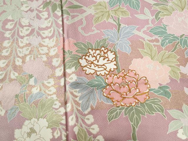 平和屋着物●訪問着　総刺繍　駒刺繍　花車　牡丹　暈し染め　金糸　正絹　逸品　CABE2639yc 平和屋着物○訪問着 駒刺繍 牡丹枝垂れ花文 暈し染め 金彩