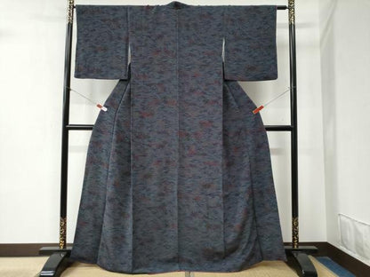 平和屋着物●上質な小紋　藍　型染め　草花文　正絹　逸品　CAAZ3986yc