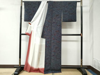 平和屋着物●上質な小紋　藍　型染め　草花文　正絹　逸品　CAAZ3986yc