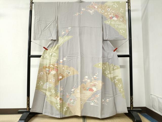 平和屋着物●創業460年・千總　訪問着　駒刺繍　絞り　地紙松竹梅花文　金彩　正絹　逸品　CAAZ3996yc