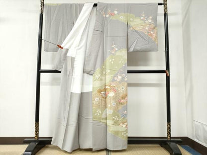 平和屋着物●創業460年・千總　訪問着　駒刺繍　絞り　地紙松竹梅花文　金彩　正絹　逸品　CAAZ3996yc