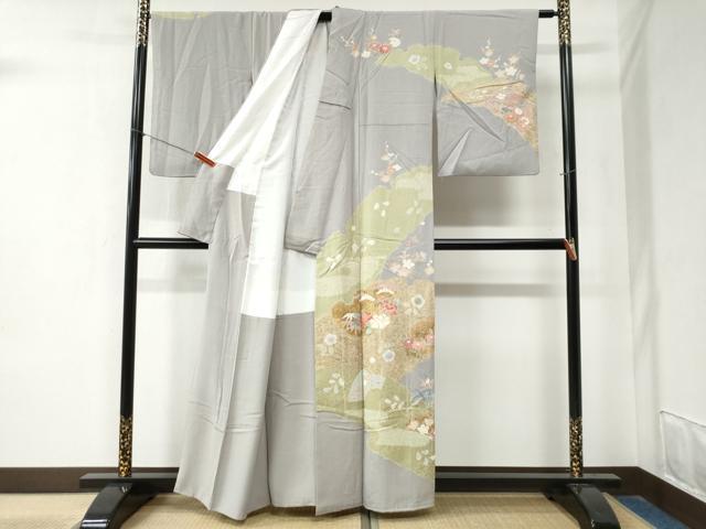 平和屋着物●創業460年・千總　訪問着　駒刺繍　絞り　地紙松竹梅花文　金彩　正絹　逸品　CAAZ3996yc