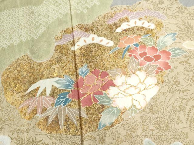 平和屋着物●創業460年・千總　訪問着　駒刺繍　絞り　地紙松竹梅花文　金彩　正絹　逸品　CAAZ3996yc