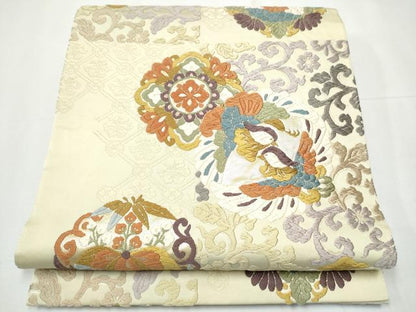 平和屋着物●六通柄袋帯 慶祥唐織 正倉院花鳥文 金糸 正絹 逸品 CAAZ4006hy