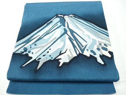 平和屋着物●太鼓柄袋帯　藍　型染め　遠山文　鬼しぼ縮緬　正絹　逸品　CAAZ4015hy
