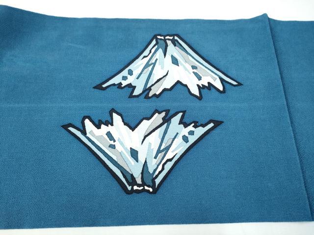 平和屋着物●太鼓柄袋帯　藍　型染め　遠山文　鬼しぼ縮緬　正絹　逸品　CAAZ4015hy
