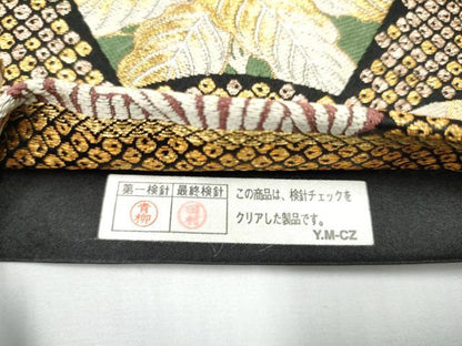 平和屋着物●六通柄袋帯 唐織 地紙草花文 黒地 金糸 正絹 逸品 CAAZ4018hy