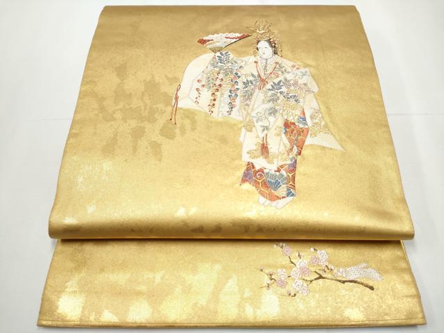 平和屋着物●西陣　長嶋成織物　ながしま帯　太鼓柄袋帯　瀞金錦　能舞の調　本金箔　正絹　逸品　CAAZ4048hy
