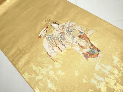 平和屋着物●西陣　長嶋成織物　ながしま帯　太鼓柄袋帯　瀞金錦　能舞の調　本金箔　正絹　逸品　CAAZ4048hy