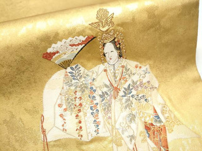平和屋着物●西陣　長嶋成織物　ながしま帯　太鼓柄袋帯　瀞金錦　能舞の調　本金箔　正絹　逸品　CAAZ4048hy