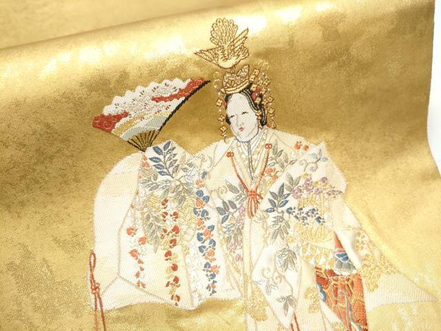 平和屋着物●西陣　長嶋成織物　ながしま帯　太鼓柄袋帯　瀞金錦　能舞の調　本金箔　正絹　逸品　CAAZ4048hy