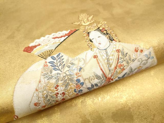 平和屋着物●西陣　長嶋成織物　ながしま帯　太鼓柄袋帯　瀞金錦　能舞の調　本金箔　正絹　逸品　CAAZ4048hy