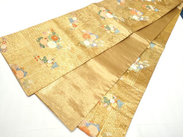 平和屋着物●西陣　織楽浅野　六通柄袋帯　唐織　草花文　金糸　正絹　逸品　CAAZ4058hy