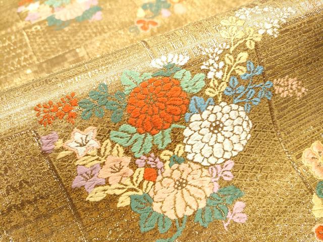 平和屋着物●西陣　織楽浅野　六通柄袋帯　唐織　草花文　金糸　正絹　逸品　CAAZ4058hy