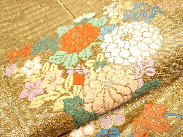 平和屋着物●西陣　織楽浅野　六通柄袋帯　唐織　草花文　金糸　正絹　逸品　CAAZ4058hy