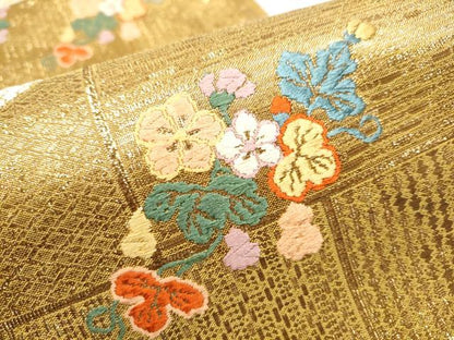 平和屋着物●西陣　織楽浅野　六通柄袋帯　唐織　草花文　金糸　正絹　逸品　CAAZ4058hy