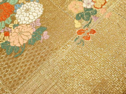 平和屋着物●西陣　織楽浅野　六通柄袋帯　唐織　草花文　金糸　正絹　逸品　CAAZ4058hy