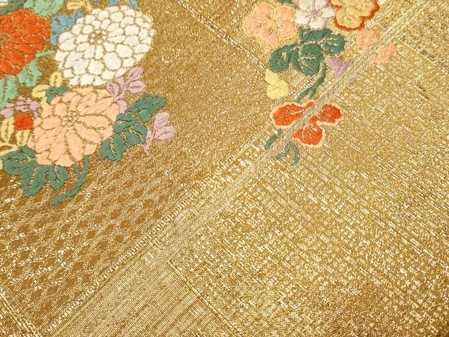 平和屋着物●西陣　織楽浅野　六通柄袋帯　唐織　草花文　金糸　正絹　逸品　CAAZ4058hy