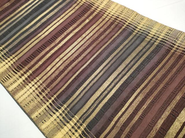 平和屋着物▽スリーシーズン 春夏秋 太鼓柄袋帯 横段文 金糸 正絹 逸品 未使用 CAAZ4063hy