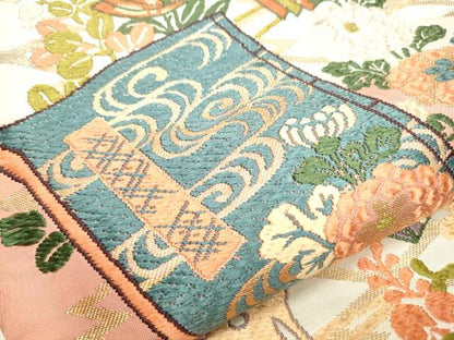 平和屋着物●六通柄袋帯　唐織　冊子花文　正絹　逸品　CAAZ4065hy