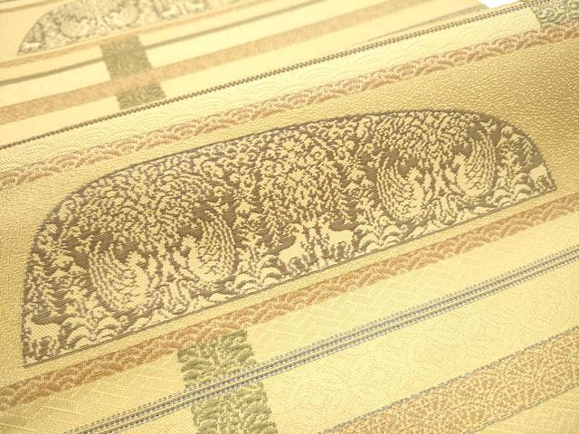 平和屋着物●六通柄袋帯　向かい鳥動物花文　正絹　逸品　CAAZ4067hy