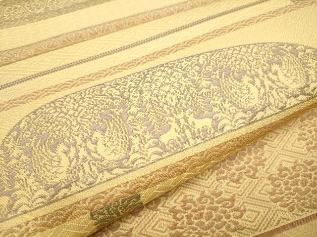 平和屋着物●六通柄袋帯　向かい鳥動物花文　正絹　逸品　CAAZ4067hy