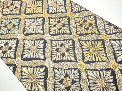 平和屋着物●六通柄袋帯 唐織 天井花文 金糸 正絹 逸品 CAAZ4069hy