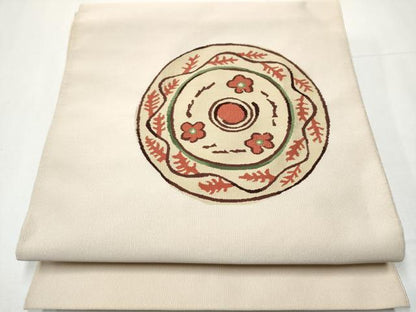 平和屋着物●爪掻き本綴れ　八寸名古屋帯　絵皿花文　正絹　逸品　CAAZ4090hy