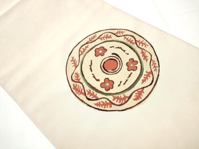 平和屋着物●爪掻き本綴れ　八寸名古屋帯　絵皿花文　正絹　逸品　CAAZ4090hy