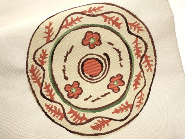 平和屋着物●爪掻き本綴れ　八寸名古屋帯　絵皿花文　正絹　逸品　CAAZ4090hy