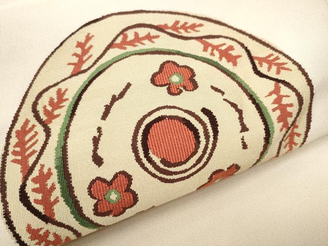 平和屋着物●爪掻き本綴れ　八寸名古屋帯　絵皿花文　正絹　逸品　CAAZ4090hy