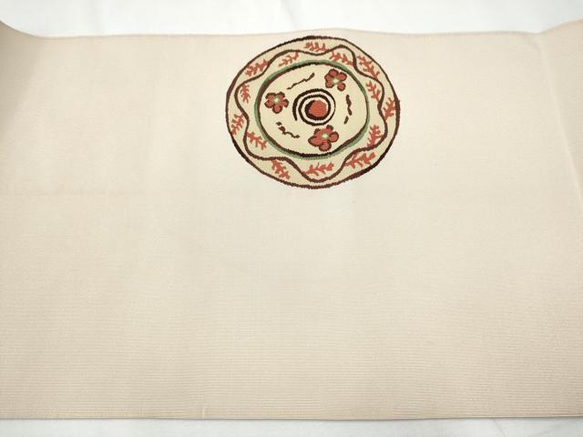 平和屋着物●爪掻き本綴れ　八寸名古屋帯　絵皿花文　正絹　逸品　CAAZ4090hy