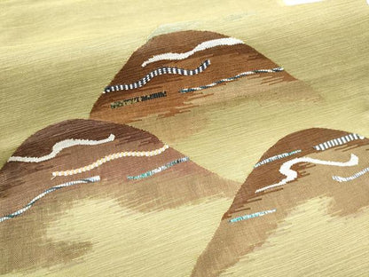 平和屋着物●太鼓柄袋帯　紬地　すくい織　遠山文　金銀糸　正絹　逸品　CAAZ4112hy