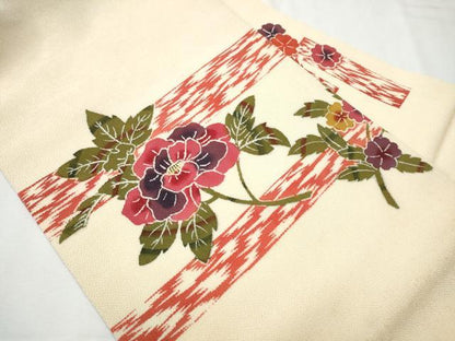 平和屋着物●九寸名古屋帯　型染め　枝花文　鬼しぼ縮緬　正絹　逸品　CAAZ4146hy