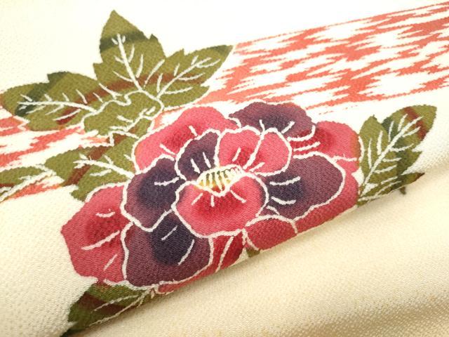 平和屋着物●九寸名古屋帯　型染め　枝花文　鬼しぼ縮緬　正絹　逸品　CAAZ4146hy