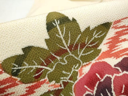 平和屋着物●九寸名古屋帯　型染め　枝花文　鬼しぼ縮緬　正絹　逸品　CAAZ4146hy
