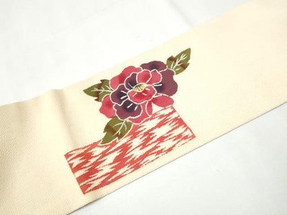 平和屋着物●九寸名古屋帯　型染め　枝花文　鬼しぼ縮緬　正絹　逸品　CAAZ4146hy