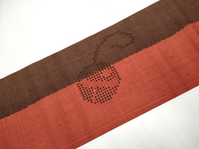 平和屋着物●中国三大刺繍　スワトウ刺繍　総刺繍　九寸名古屋帯　紬地　動物文　柿色　正絹　逸品　CAAZ4152hy