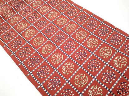 平和屋着物●本場筑前博多織 八寸名古屋帯 格子丸文 正絹 逸品 CAAZ4158hy