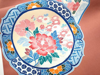 平和屋着物●塩瀬　九寸名古屋帯　友禅　絵皿花蝶文　正絹　逸品　CAAZ4159hy