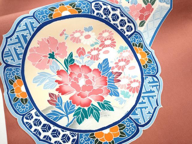 平和屋着物●塩瀬　九寸名古屋帯　友禅　絵皿花蝶文　正絹　逸品　CAAZ4159hy