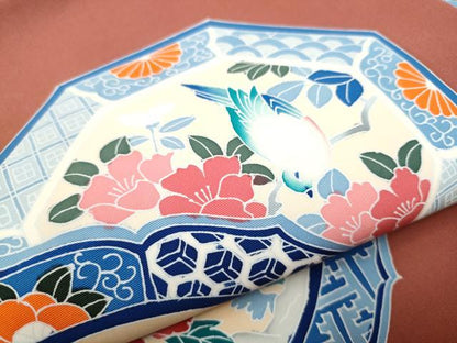 平和屋着物●塩瀬　九寸名古屋帯　友禅　絵皿花蝶文　正絹　逸品　CAAZ4159hy